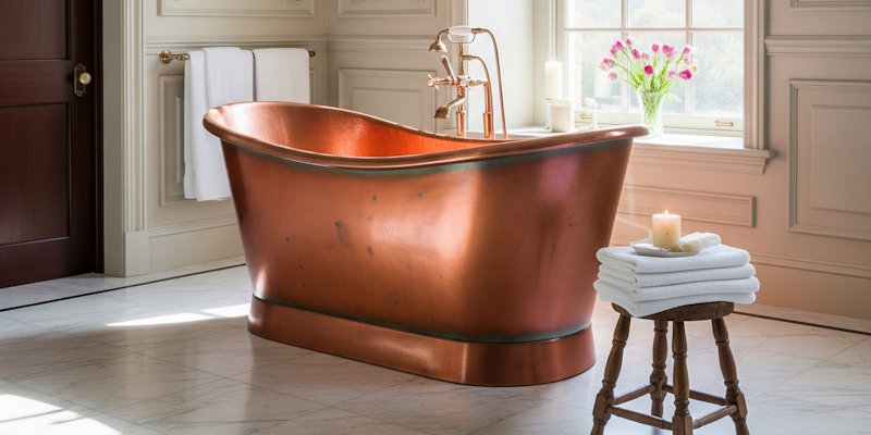 Close-up of copper bath material